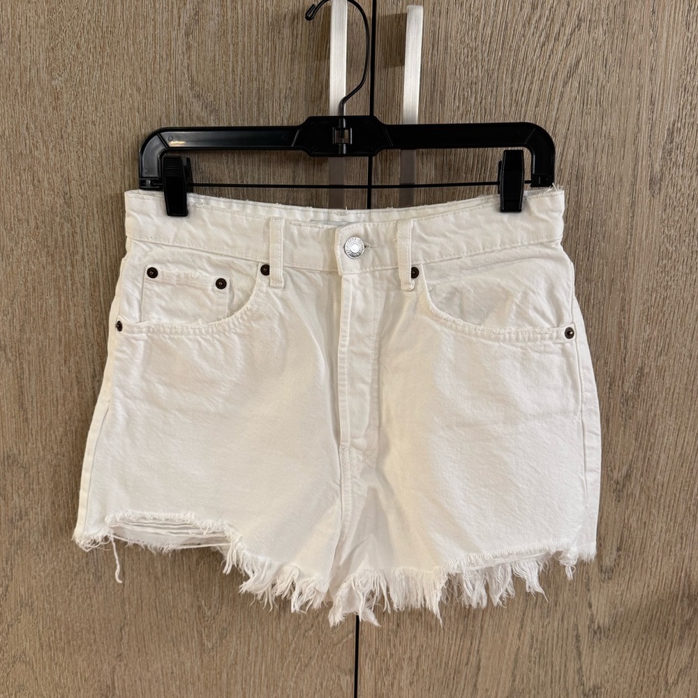 Zara White Jean Shorts High-Waisted Distressed